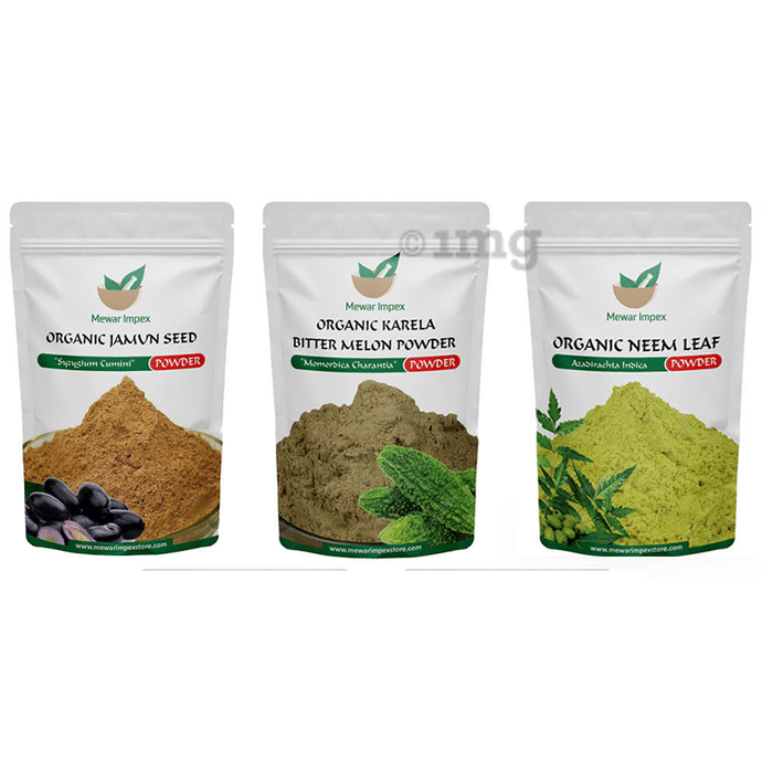 Mewar Impex Combo Pack of Organic Karela Bitter Melon Powder, Organic Neem Leaf Powder & Organic Jamun Seed Powder (100gm Each)
