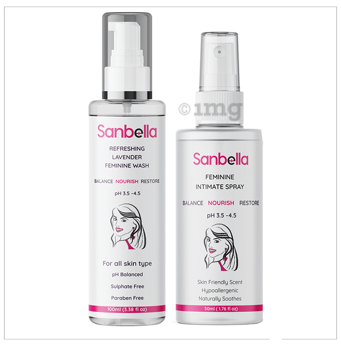 Sanbella Combo Pack of Refreshing Lavender Feminine Wash 100ml & Feminine Intimate Spray 50ml