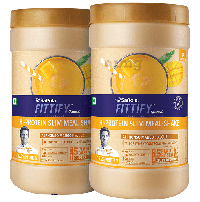 Saffola Fittify Gourmet Hi-Protein Slim Meal-Shake Powder (420gm Each) Alphonso Mango Buy 1 Get 1 Free