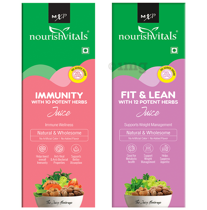 NourishVitals Combo Pack of Immunity with 10 Potent Herbs and Fit & Lean with 12 Potent Herbs Juice (500ml Each)