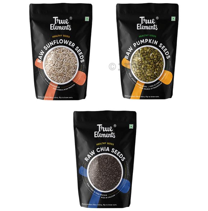 True Elements Combo Pack of Raw Sunflower Seeds, Raw Pumpkin Seeds and Raw Chia Seeds for Protein Rich Diet (150gm Each)