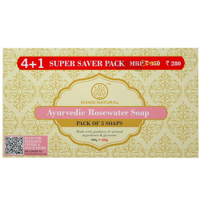 Khadi Naturals Ayurvedic Soap 4+1 Super Saver Pack Rosewater