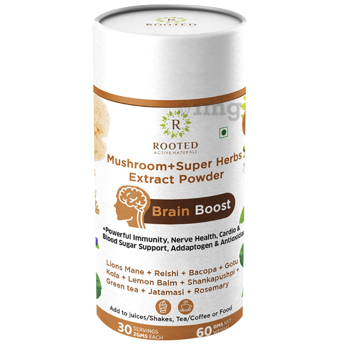 Rooted Active Naturals Brain Boost Mushroom+Super Herbs Extract Powder