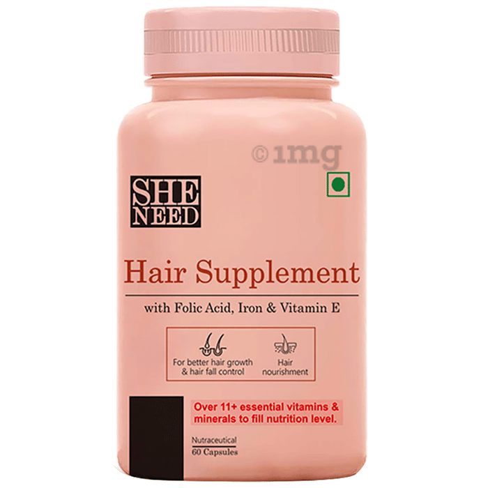 SheNeed Hair Supplement with Folic Acid, Iron & Vitamin E | Capsule