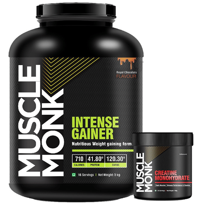 Muscle Monk Combo Pack of Intense Gainer Royal Chocolate 3kg & Creatine Monohydrate Unflavoured 100gm