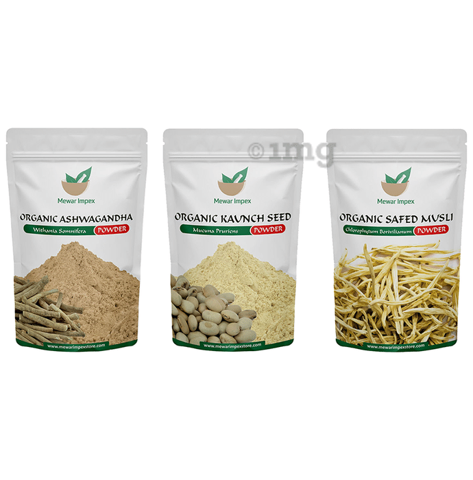 Mewar Impex Combo Pack of Organic Ashwagandha Powder, Organic Kaunch Seed Powder & Organic Shatavari Powder (100gm Each)