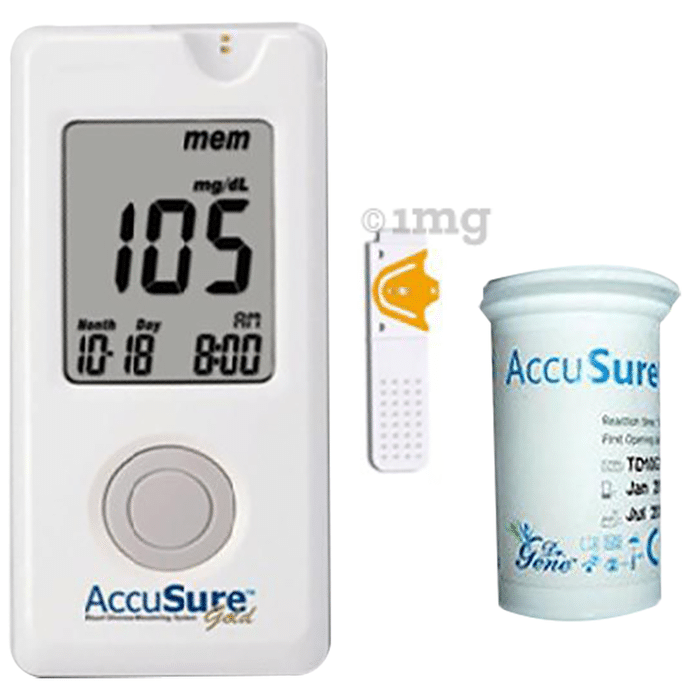 AccuSure Gold Blood Glucose Monitoring System Glucometer with 10 Strips