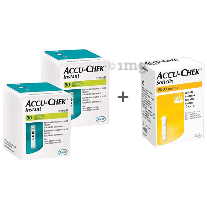 Accu-Chek Combo Pack of 2 Pack Instant 50 Test Strip & 1 Pack 200 Softclix Lancet