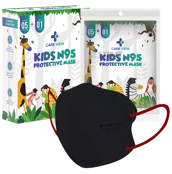 Care View Kids N95 Face Mask with 5 Layered Filtration DRDO SITRA BIS ISI Certified Mask Black