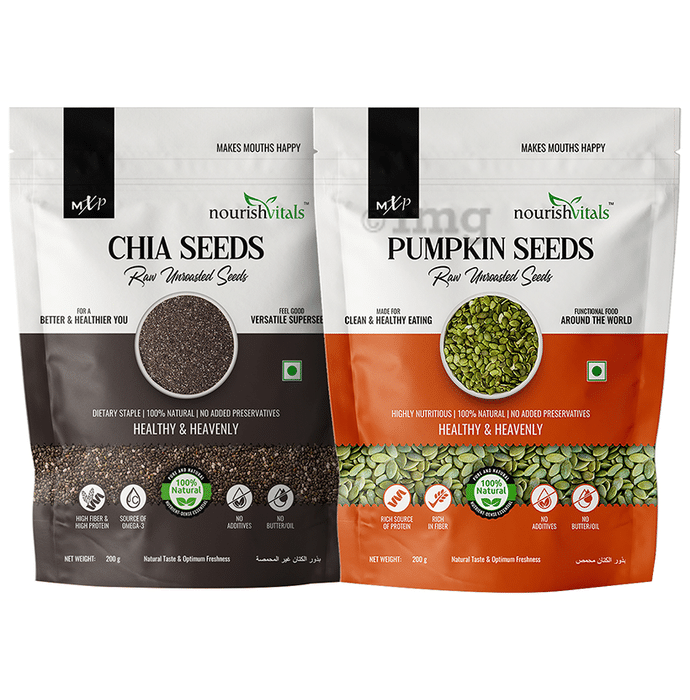 NourishVitals Combo Pack of Chia Seeds Raw Unroasted and Pumpkin Seeds Raw Unroasted (200gm Each)