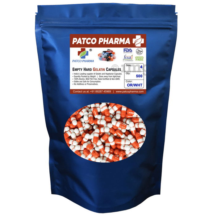 Patco Pharma Empty Hard Gelatin Capsule Size 4 Orange and White
