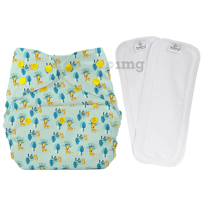 Bumberry Adjustable Reusable Cloth Diaper Cover with 2 Wet Free Insert For Babies Baby Giraffe