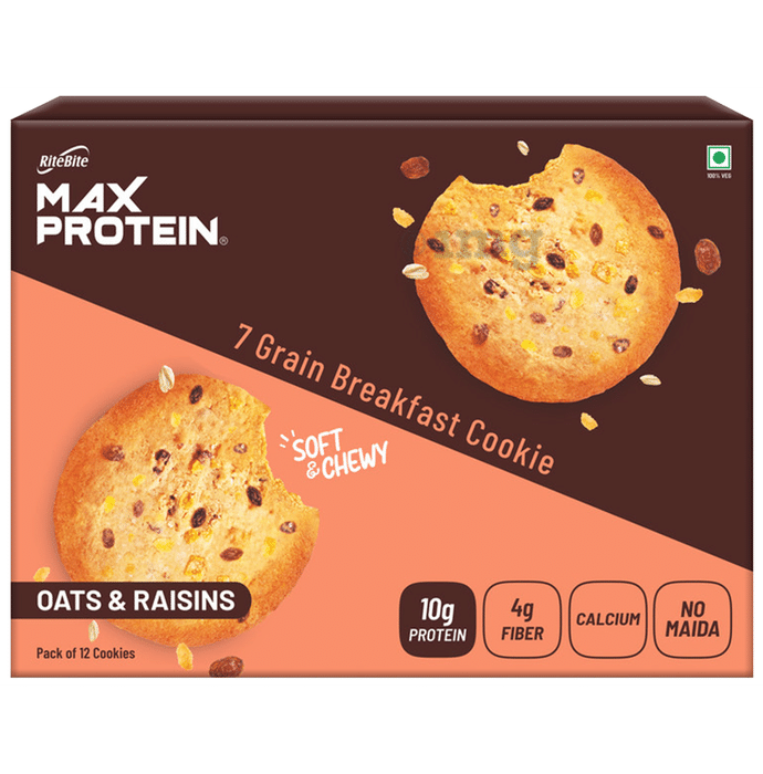 RiteBite Oats & Raisins Max Protein Cookie with 10g Protein and 4g Fiber (55gm Each)