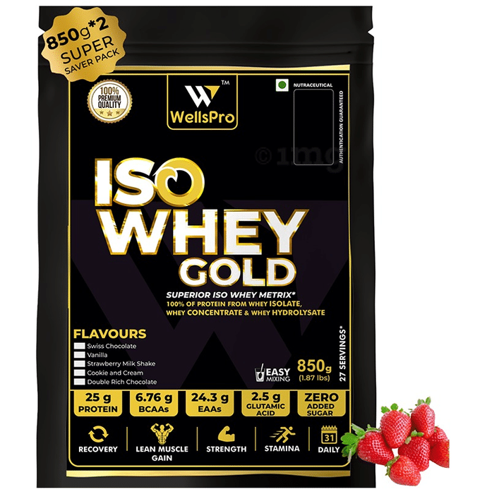 WellsPro Iso Whey Gold Powder (850gm Each) Strawberry Milkshake