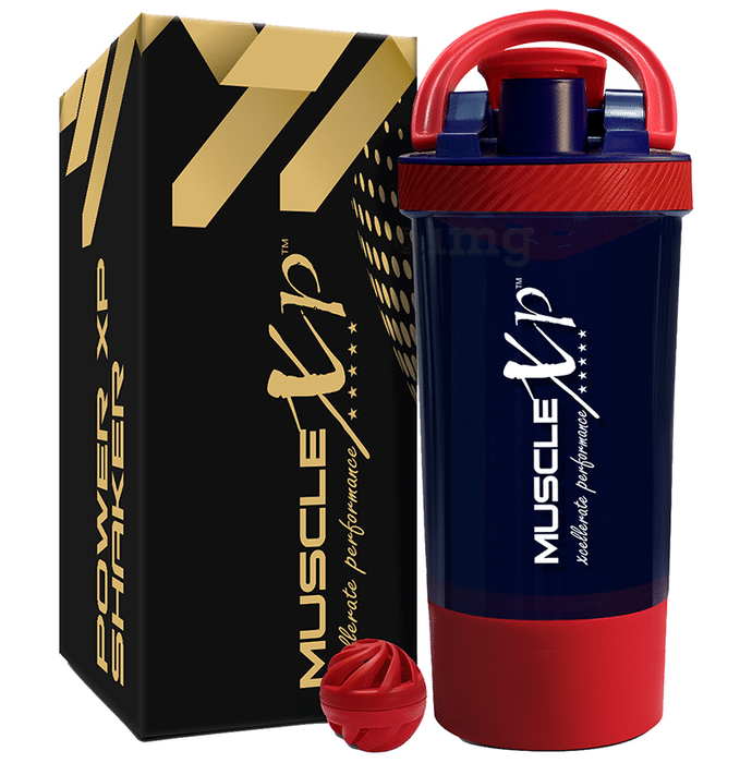 MuscleXP Power Gym Shaker with Compartment Blue and Red