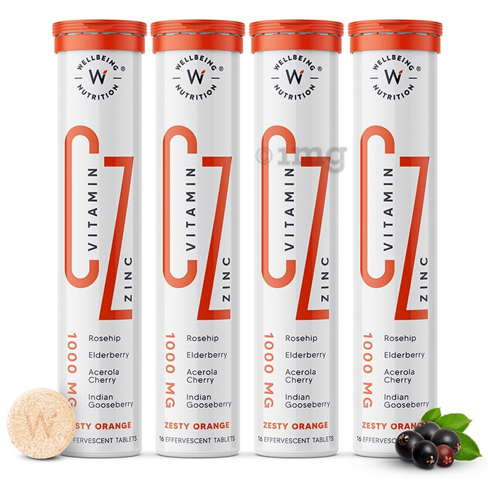 Wellbeing Nutrition Vitamin C Zinc Effervescent Tablet (16 Each) Zesty Orange