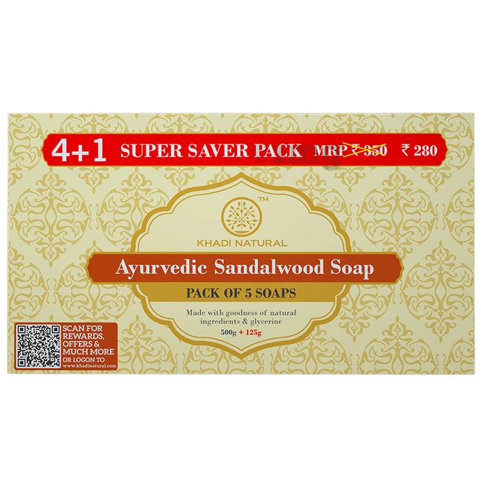 Khadi Naturals Ayurvedic Soap 4+1 Super Saver Pack Sandalwood