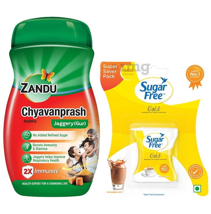 Combo Pack of Zandu Chyavanprash Avaleha Jaggery 900gm & Sugar Free Gold Low Calorie Sweetener 500 Pellet Super Saver Pack