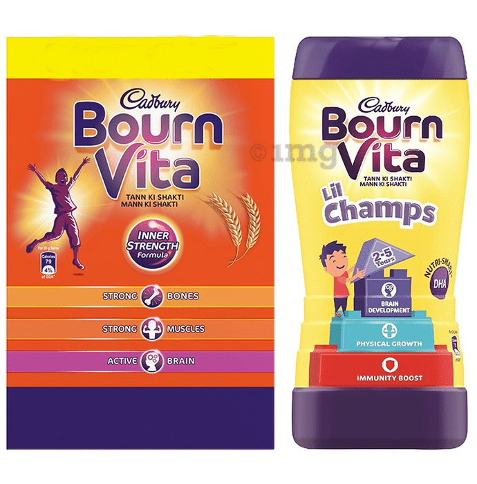 Cadbury Bournvita Combo Pack of Health Drink Refill 2kg & Lil Champs Pro-Health Drink Chocolate 200gm