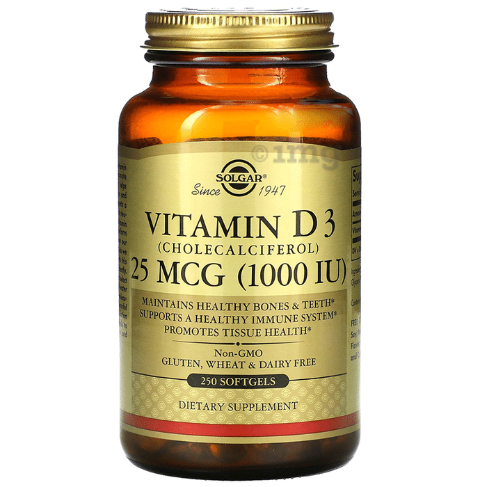 Solgar Vitamin D3 (Cholecalciferol) 1000IU | Softgel for Bones, Teeth, Immunity & Tissue Health