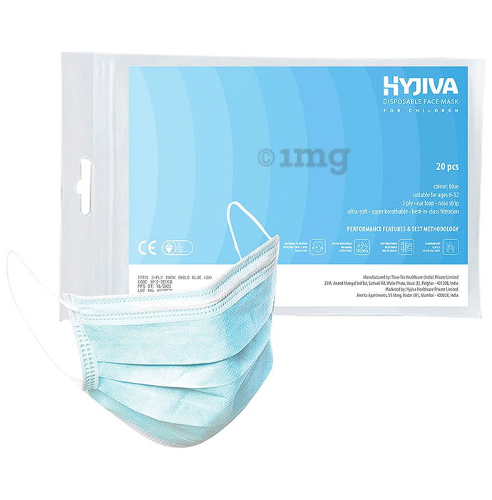 Hyjiva 3 Ply Disposable Face Mask for Children Blue