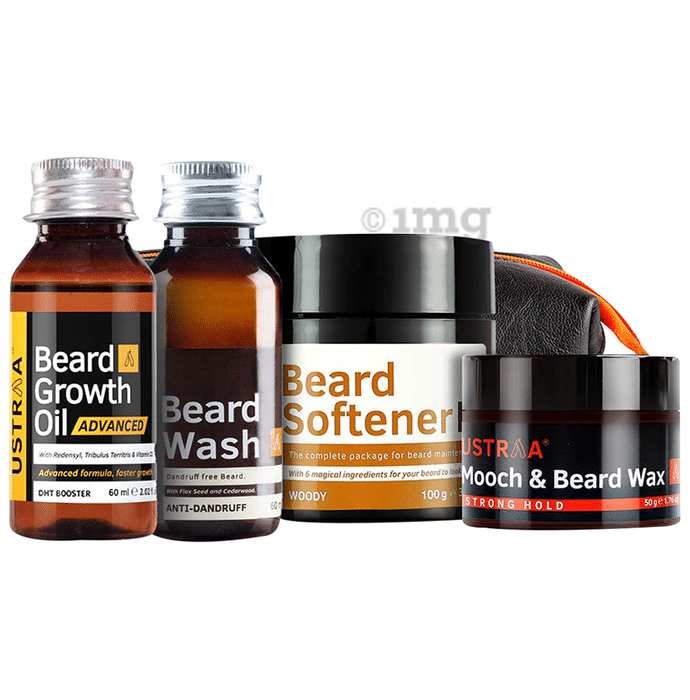 Ustraa Beard Lover's Pack (Combo Pack of Beard Growth Oil 60ml, Anti-Dandruff Beard Wash 60ml, Mooch & Beard Wax 50gm & Beard Softener 100gm)