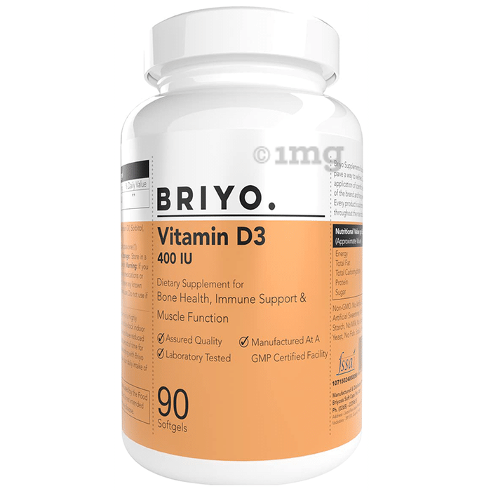 Briyo Vitamin D3 400 IU Soft Gel for Bone Health, Muscle Function, and Immune Support