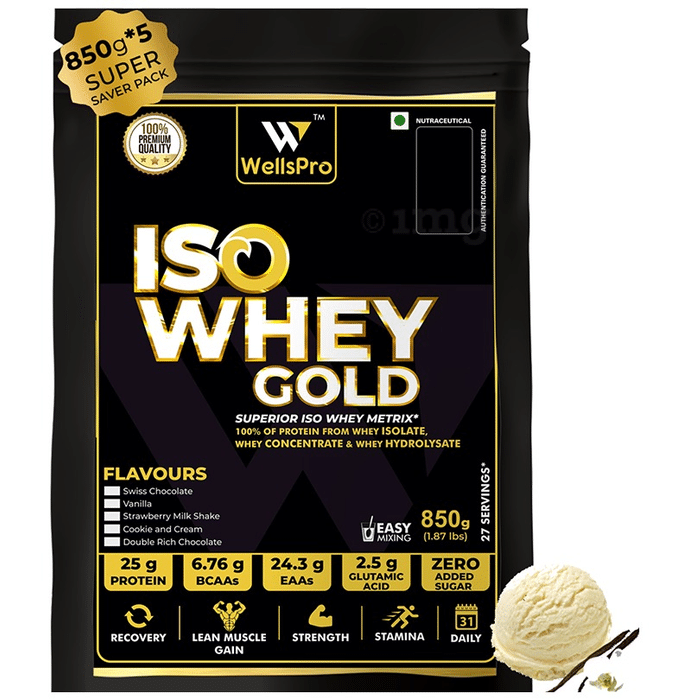 WellsPro Iso Whey Gold Powder (850gm Each) Vanilla