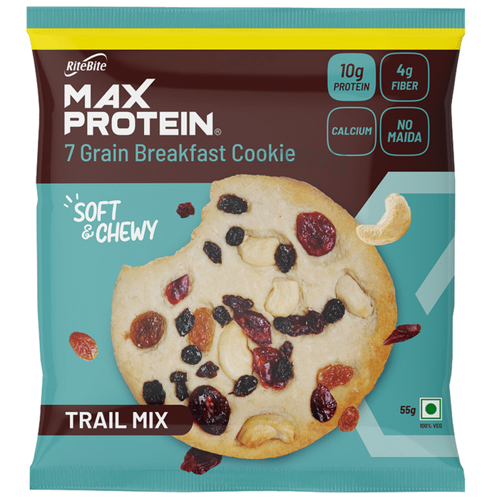 RiteBite Max Protein Cookie with 10g Protein and 4g Fiber (55gm Each) Trail Mix