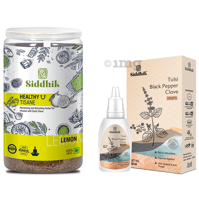 Siddhik Combo Pack of Healthy Tisane Lemon Tea (250gm) and Tulsi Black Peppr Clove Drop (30ml)