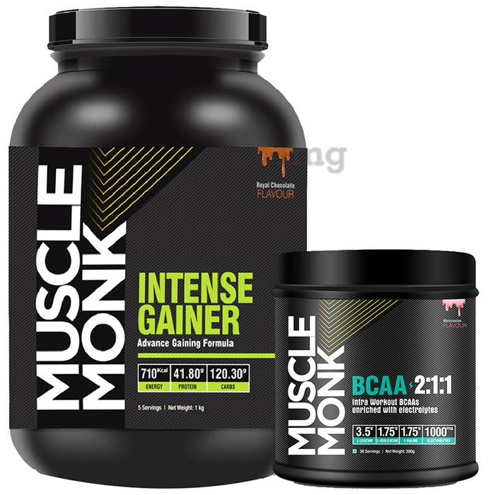 Muscle Monk Combo Pack of Intense Gainer Royal Chocolate 1kg & BCAA 2:1:1 Watermelon 300gm