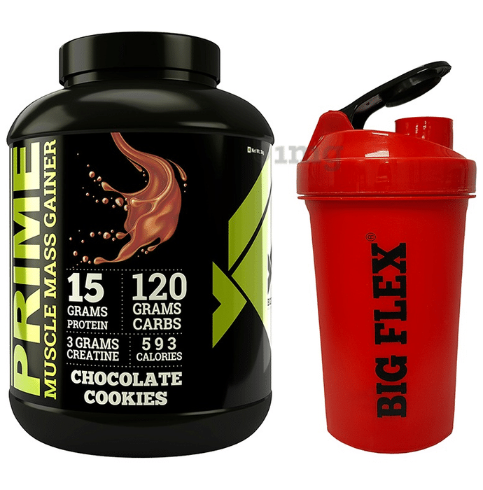 Big Flex Prime Muscle Mass Gainer with 700ml Shaker Free Chocolate Cookies
