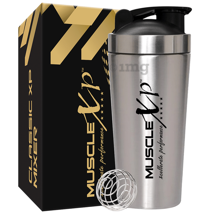MuscleXP Classic XP Mixer Complete Stainless Steel Gym Shaker Sipper Bottle Black Shaker