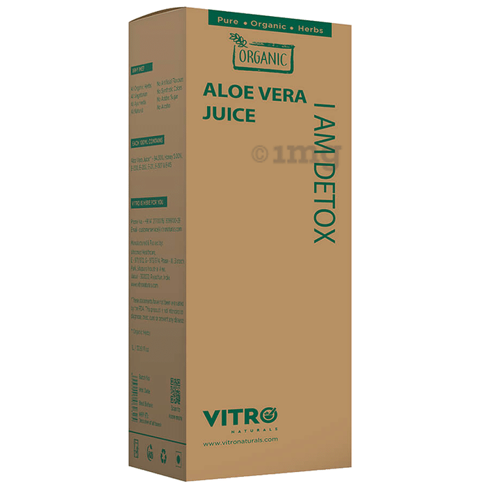 Vitro Naturals Organic I Am Detox Aloe Vera Juice with Pulp for Digestive,Skin & Hair Health