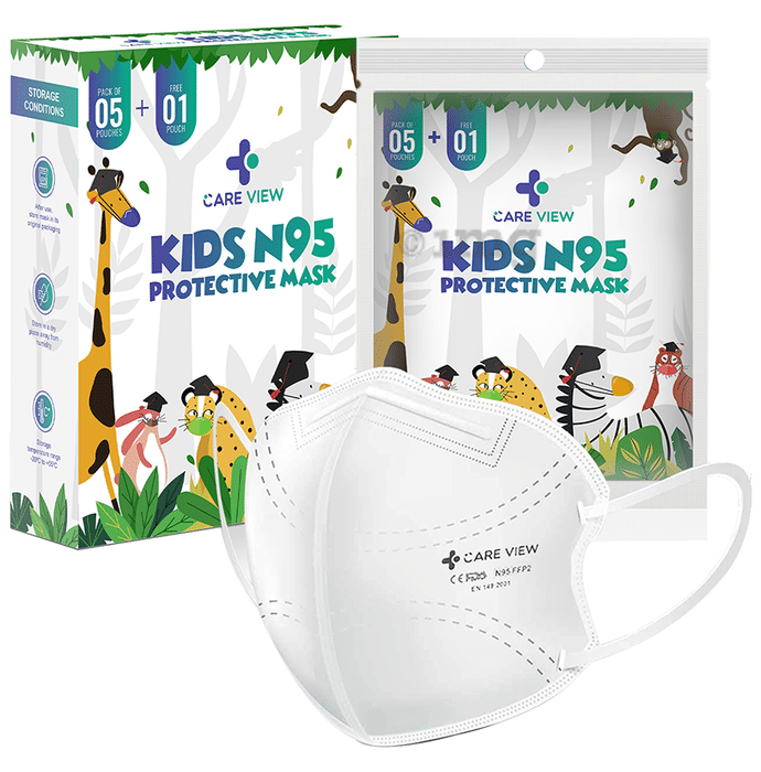 Care View Kids N95 Face Mask with 5 Layered Filtration DRDO SITRA BIS ISI Certified Mask White