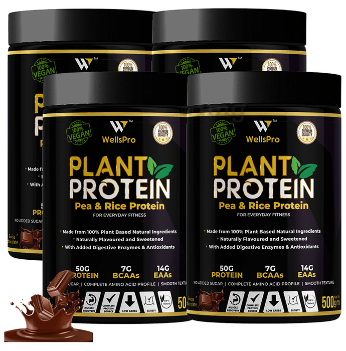 WellsPro Plant Pea & Rice Protein Powder (500gm Each) Swiss Chocolate
