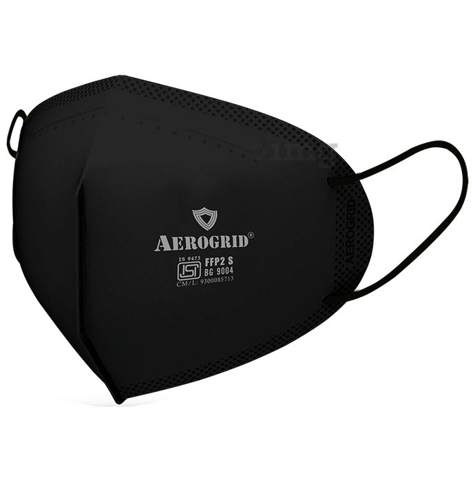 Aerogrid FFP2 Premium 6 Layer N95 Mask with Headband Converter Strip Black with Black Ear Loop