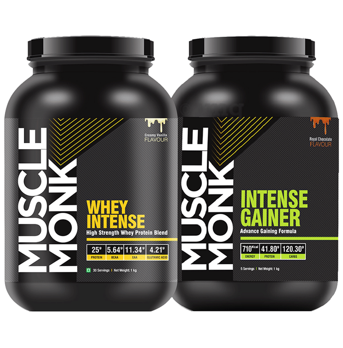 Muscle Monk Combo Pack of Whey Intense & Intense Gainer (1kg Each) Creamy Vanilla & Royal Chocolate