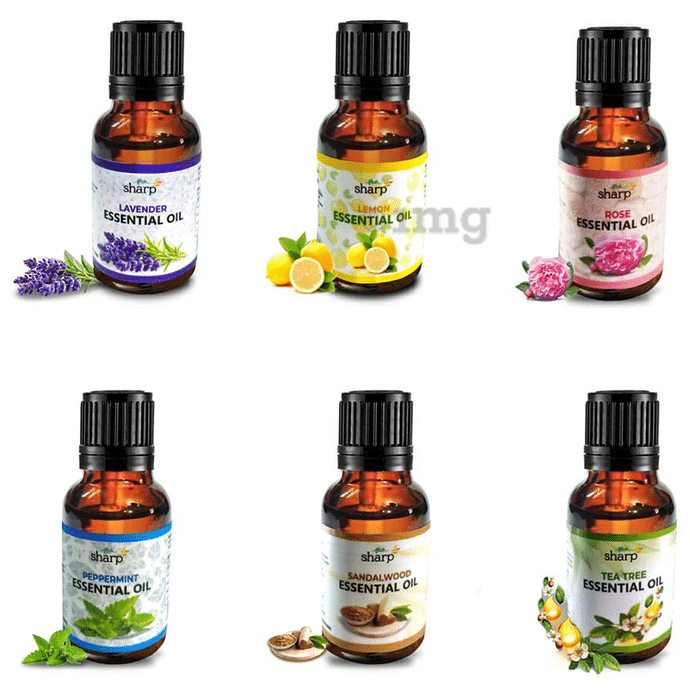 FLOH Sharp Essential Oil (15ml Each) Tea Tree, Lavender, Sandalwood, Lemon, Peppermint, and Rose