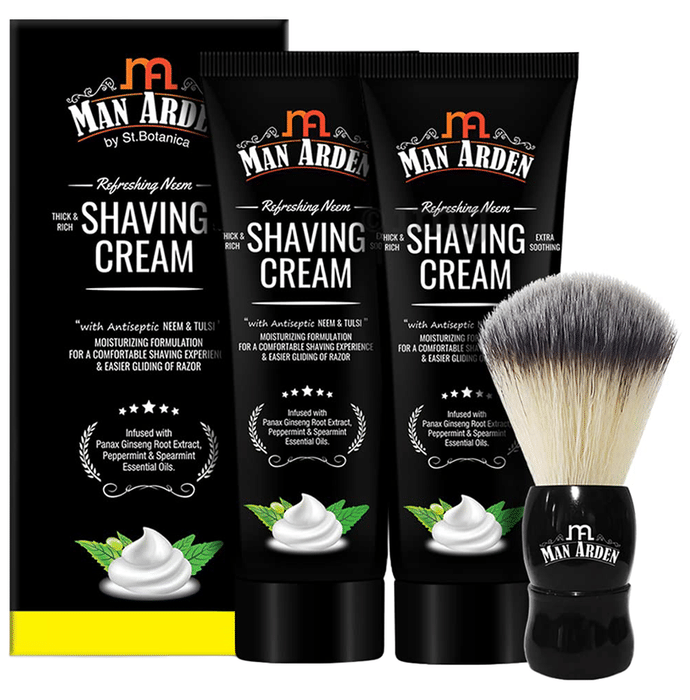 Man Arden Refreshing Neem Shaving Cream (100gm Each) with Classic Shaving Brush