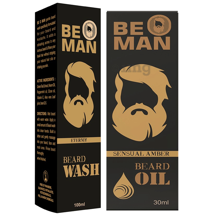 Men Grooming Combo of Be O Man Oudh Black Beard Oil 30ml and Be O Man Eterny Beard Wash 100ml