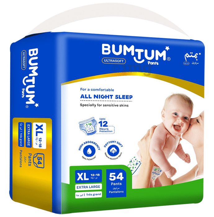 Bumtum Ultrasoft Baby Diaper Pants, Cottony Soft High Absorb Technology (54 Each) XL