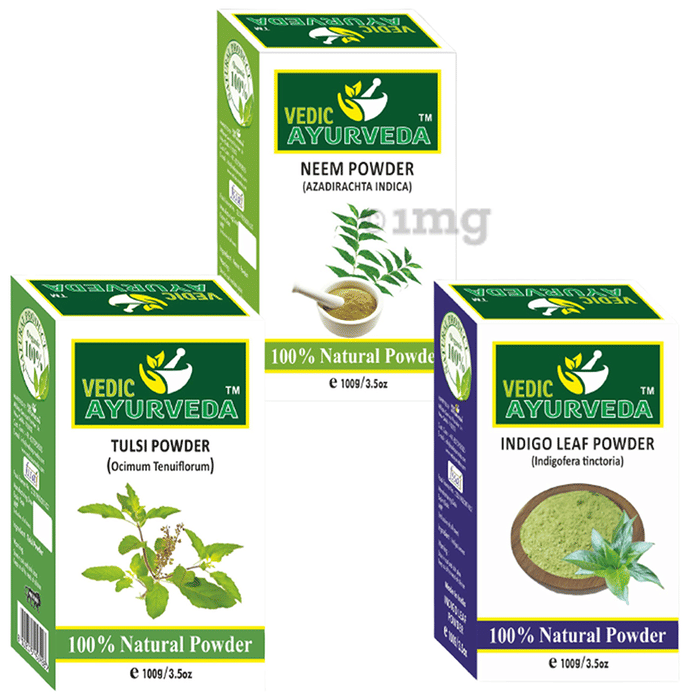 Vedic Ayurveda Combo Pack of Neem Powder, Tulsi Powder & Indigo Powder (100gm Each)