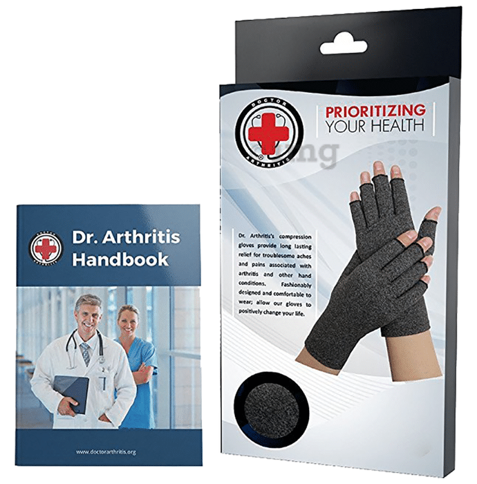 Dr. Arthritis Compression Gloves & Doctor Written Handbook Medium Grey