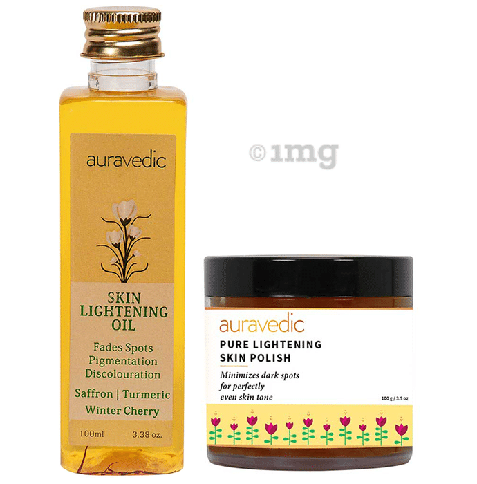 Auravedic Combo Pack of Skin Lightening Oil (100ml) & Pure Lightening Skin Polish (100gm)