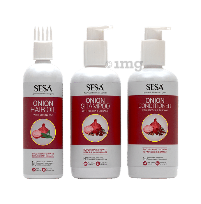 Sesa Combo Pack of Onion Hair Oil 200ml, Onion Shampoo 300ml & Onion