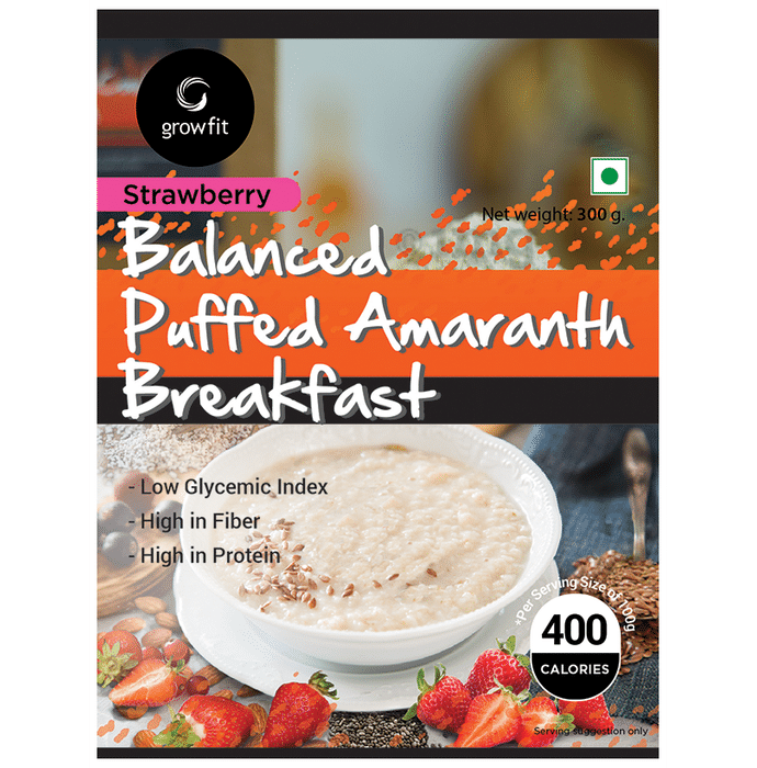 Growfit Balanced Puffed Amaranth Breakfast Cereal Strawberry