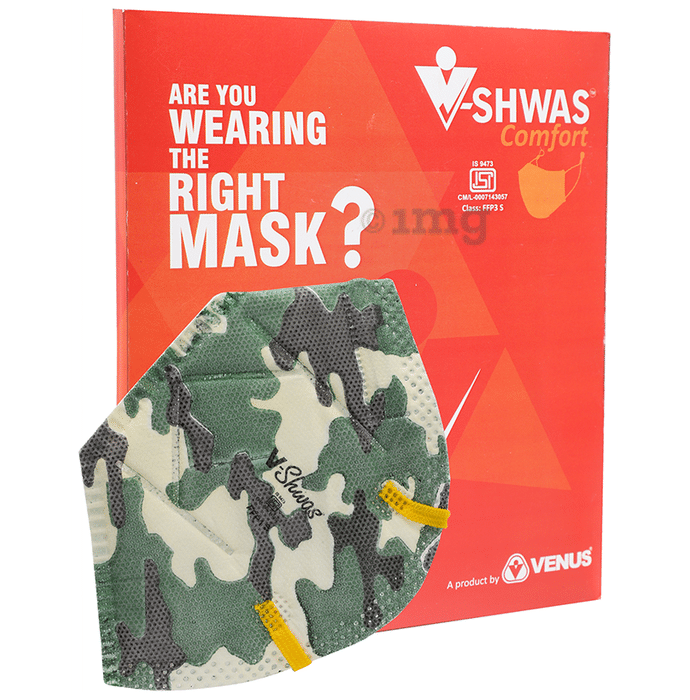 Venus V-Shwas Comfort FFP3 Fold Flat Face Mask Green Camo Large