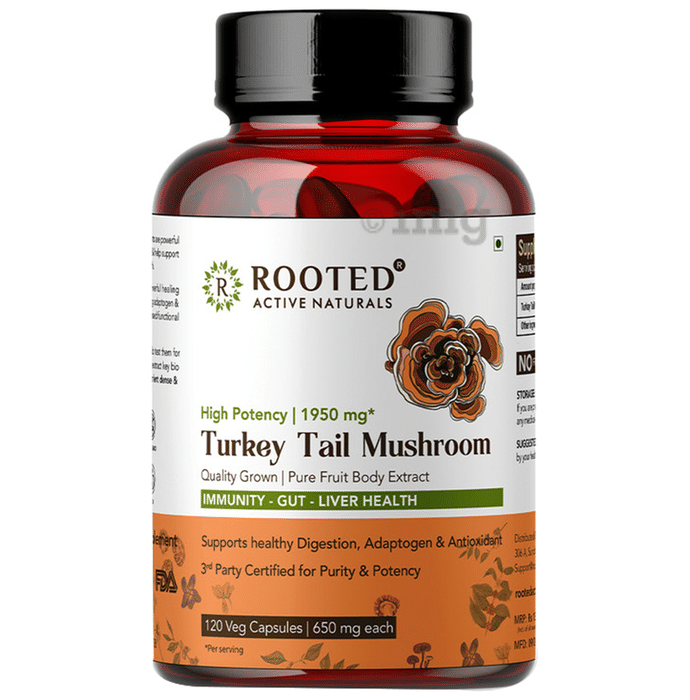 Rooted Active Naturals High Potency Turkey Tail Mushroom 1950mg Veg Capsule
