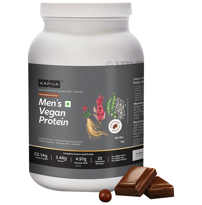 Kapiva Men's Vegan Protein with BCAA & Glutamic Acid | Powder for Muscle Mass | Flavour Powder Chocolate